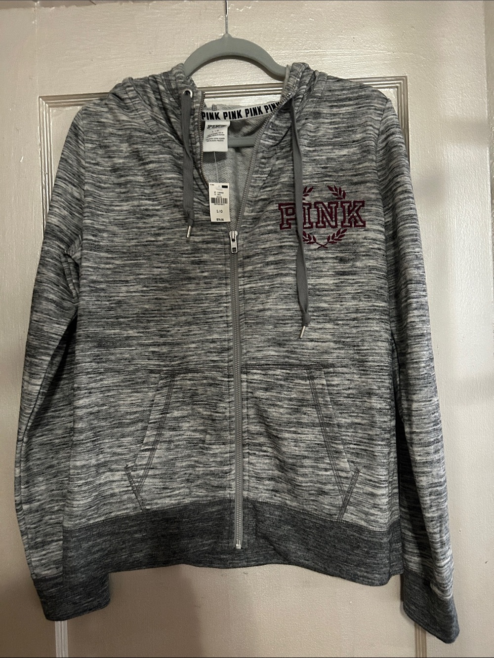 Pink sequined zip up hoodie size large NWT